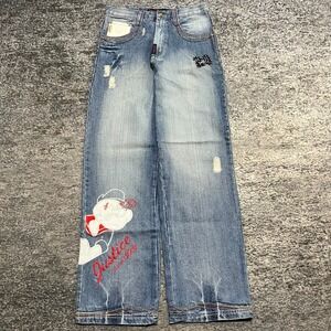 NWT Vintage Justice Popeye Jeans 30x32 Blue Y2K Baggy Wide Leg Hip-Hop Skater